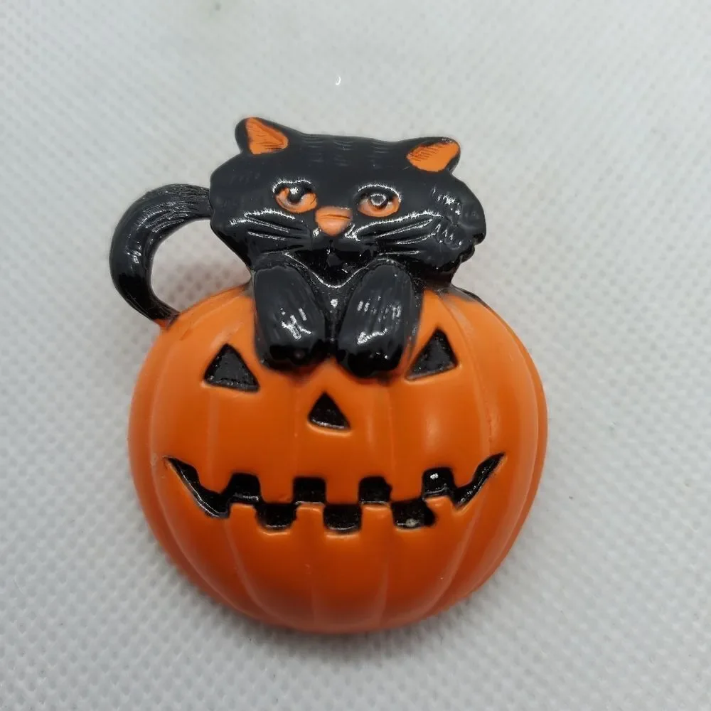 Vintage AJC Black Cat & Jack-o-lantern Brooch
